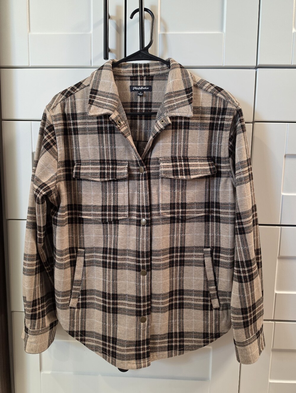 Flag & Anthem Plaid Snap-Front Shacket Jacket - Beige/Black